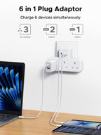 UGREEN Plug Extension Socket, 3 Way Wall Plug Extender with USB Ports(2A1C)