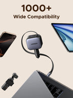 UGREEN Nexode Car Charger 145W with Retractable USB-C Cable is a highly compatible travel charger that supports over 1000 devices, making it the perfect companion for power on the go.
