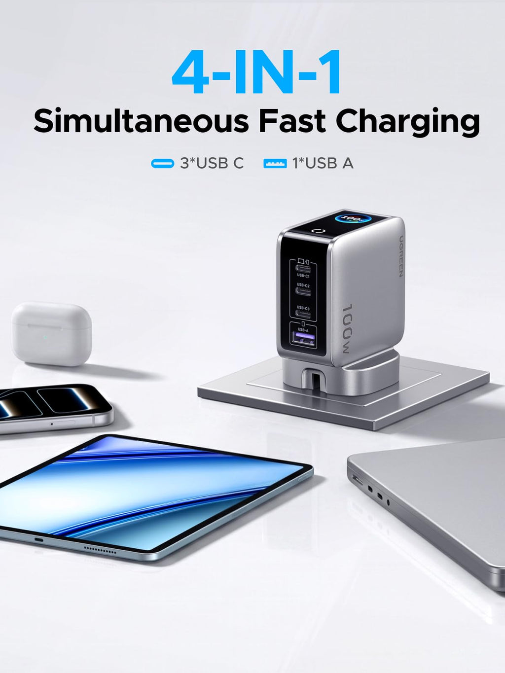 UGREEN Nexode Pro Smart Display Charger (100W, 4-Port, GaN)