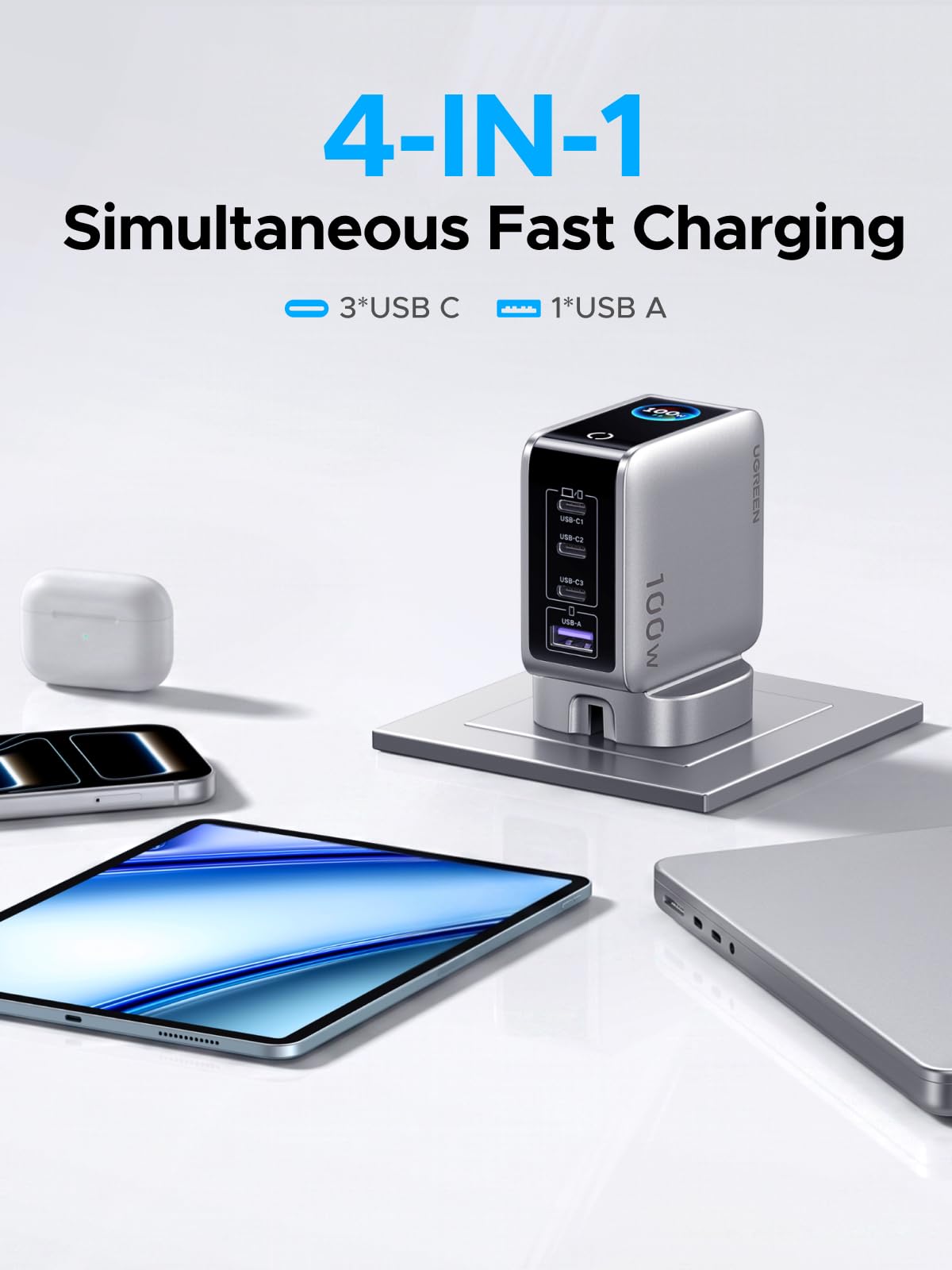 UGREEN Nexode Pro Smart Display Charger (100W, 4-Port, GaN)