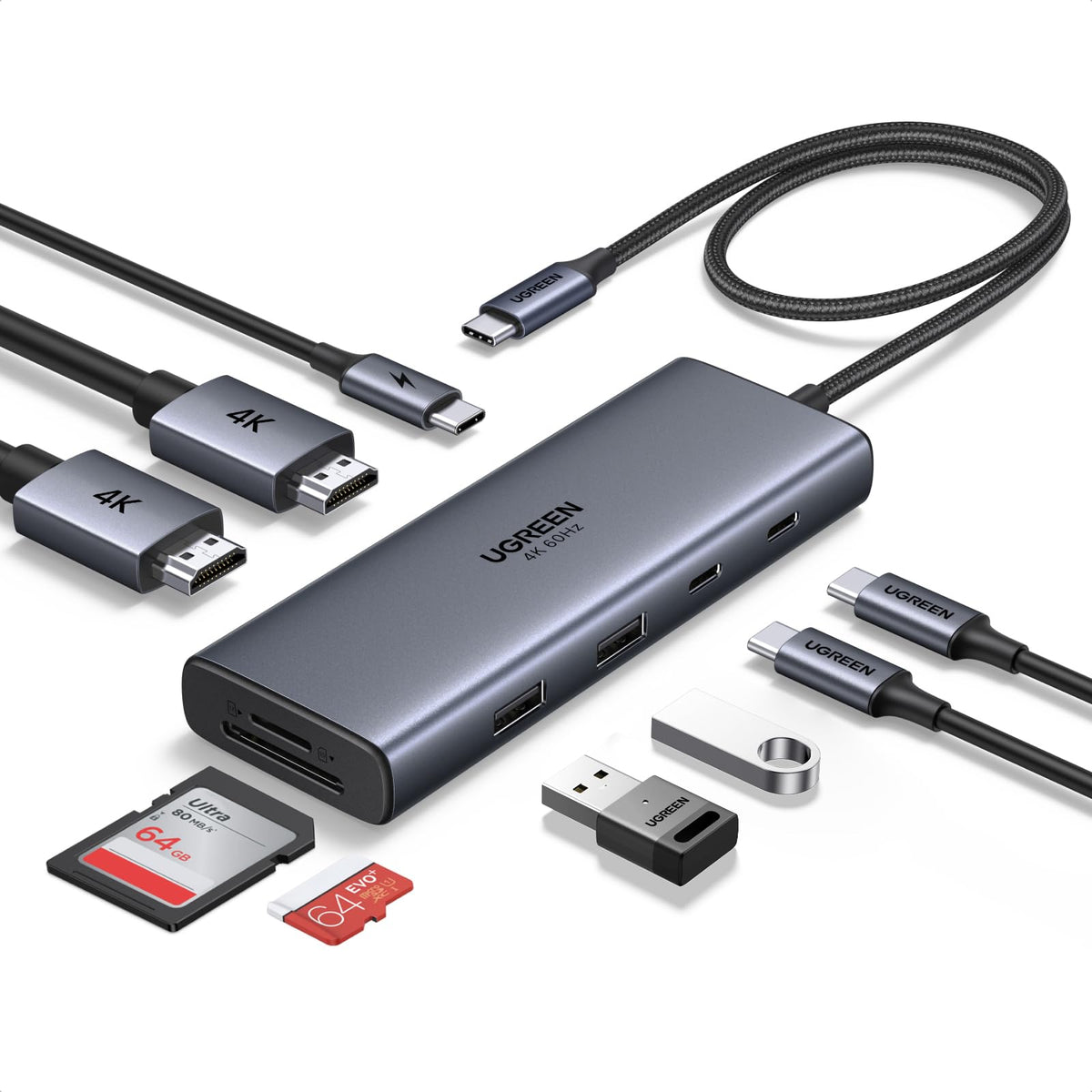 UGREEN Laptop Docking Station Dual Monitor, Dual 4K@60Hz 9-in-1 USB C Hub
