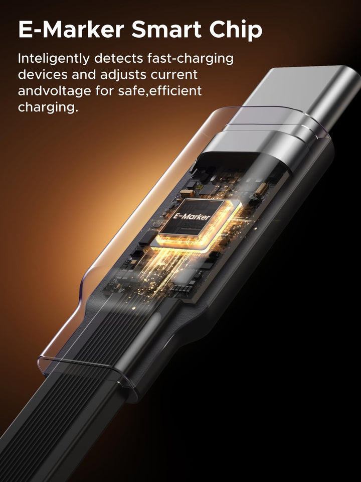 UGREEN Nexode Retractable USB-C Cable 100W features a built-in E-Marker smart chip that intelligently detects fast-charging devices and automatically adjusts current and voltage for safe and efficient 100W power delivery.
