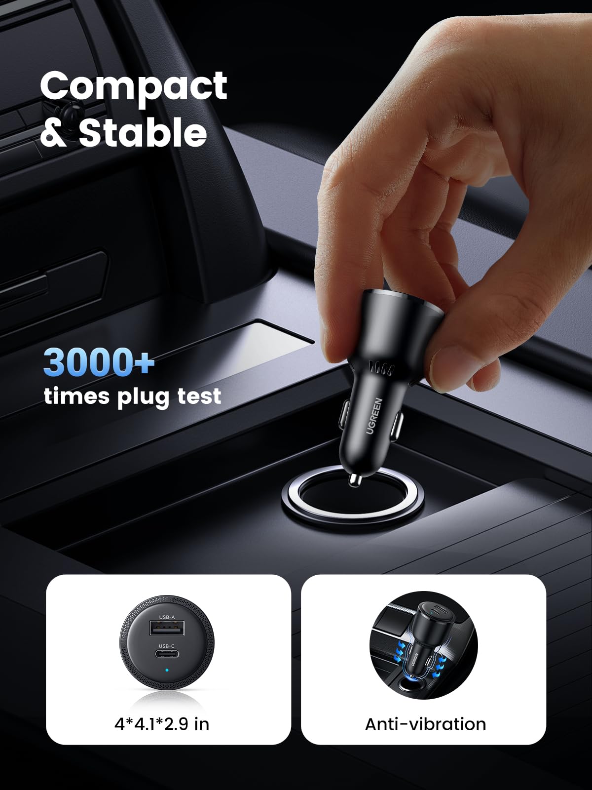 UGREEN 63W USB C Car Charger PPS 45W QC3.0 PD3.0 Fast Charging Adapter