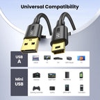 UGREEN Mini USB Cable USB 2.0 Type A to Mini B Cable Data Charging Cable Compatible with Hero 3/4, Hero HD, PS3 Controller, MP3 Players, Dash Cam, Canon, Nikon, SatNav, GPS Receiver, PDAs, etc (1M)
