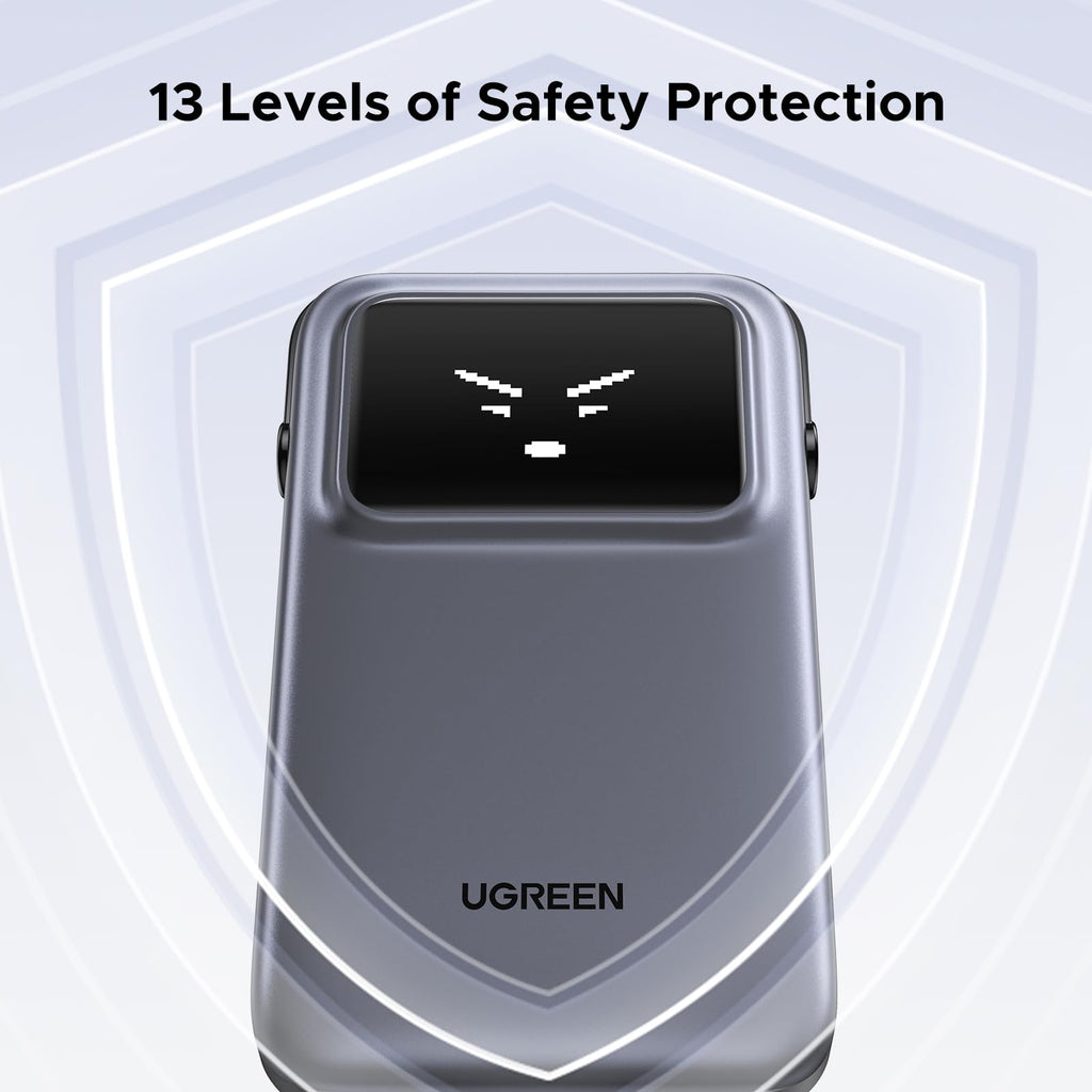 UGREEN Uno Power Bank 10000mAh 30W works as a portable charger with 13 levels of safety protection, including overvoltage, overcurrent, overcharge, overheating, and short-circuit protection to ensure stable and reliable charging in daily use.