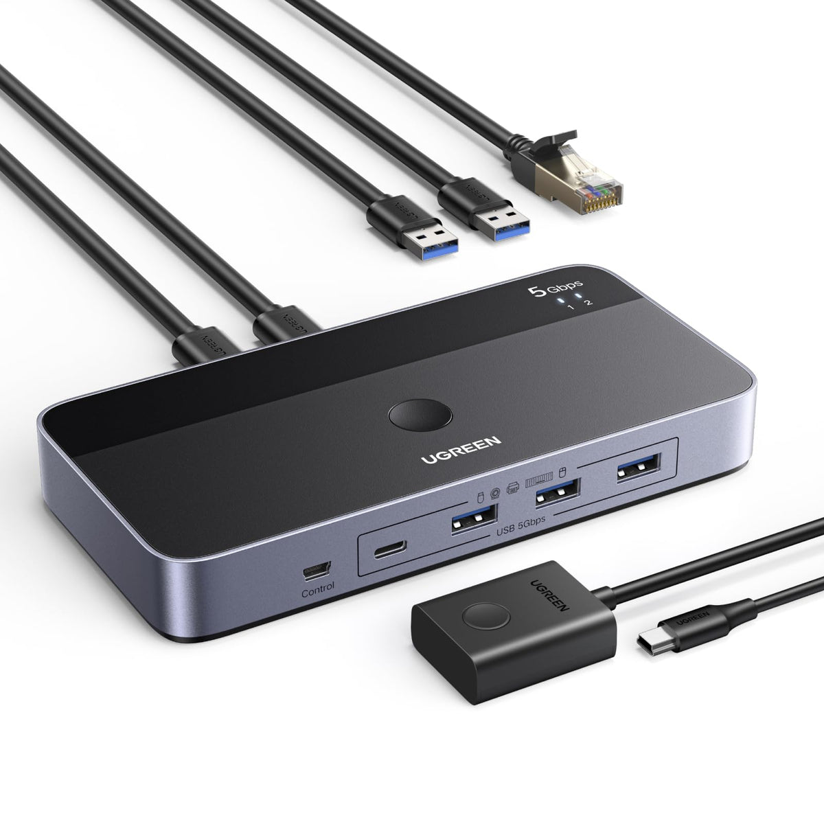 UGREEN USB 3.0 Switch 2 In 4 Out with Gigabit Ethernet Port, Sharing Switch