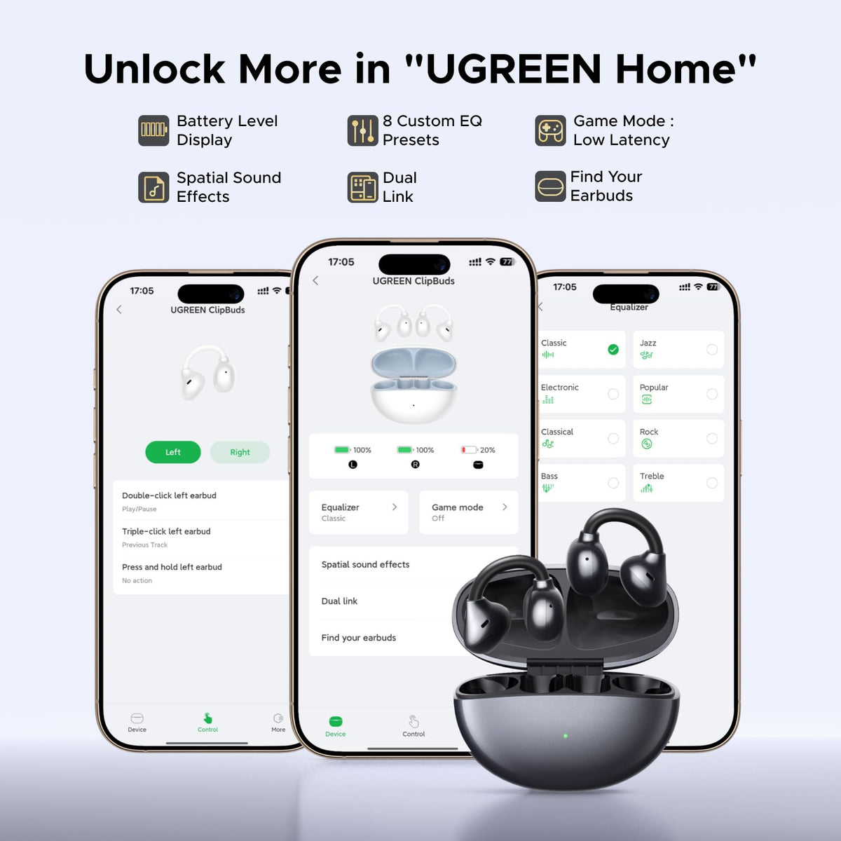 UGREEN ClipBuds Open Ear Headphone Bluetooth 6.0 Clip-on Earphone