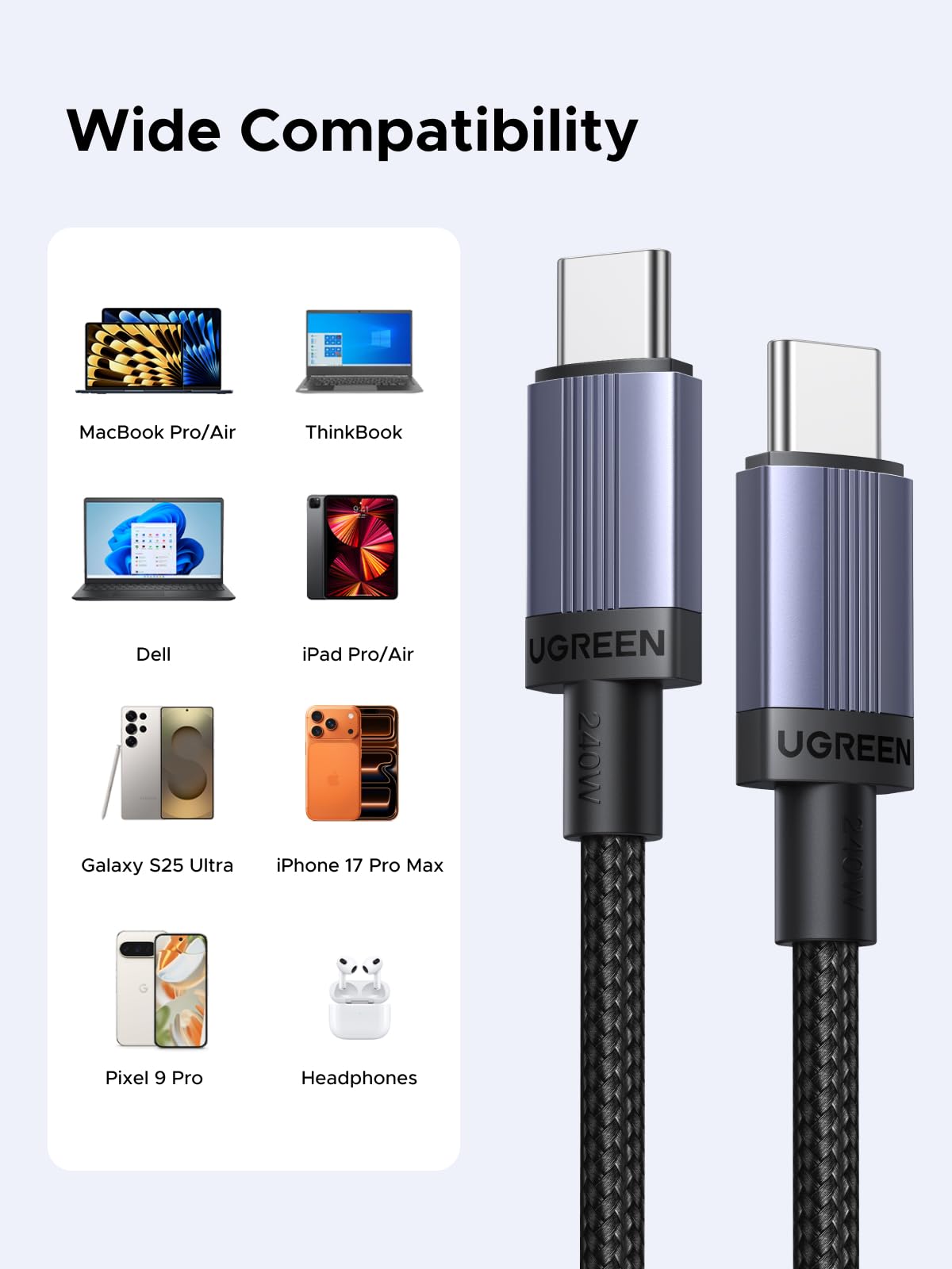 UGREEN 240W USB-C to USB C Cable 3 Pack PD 3.1 USB C Charger Cable, 1M