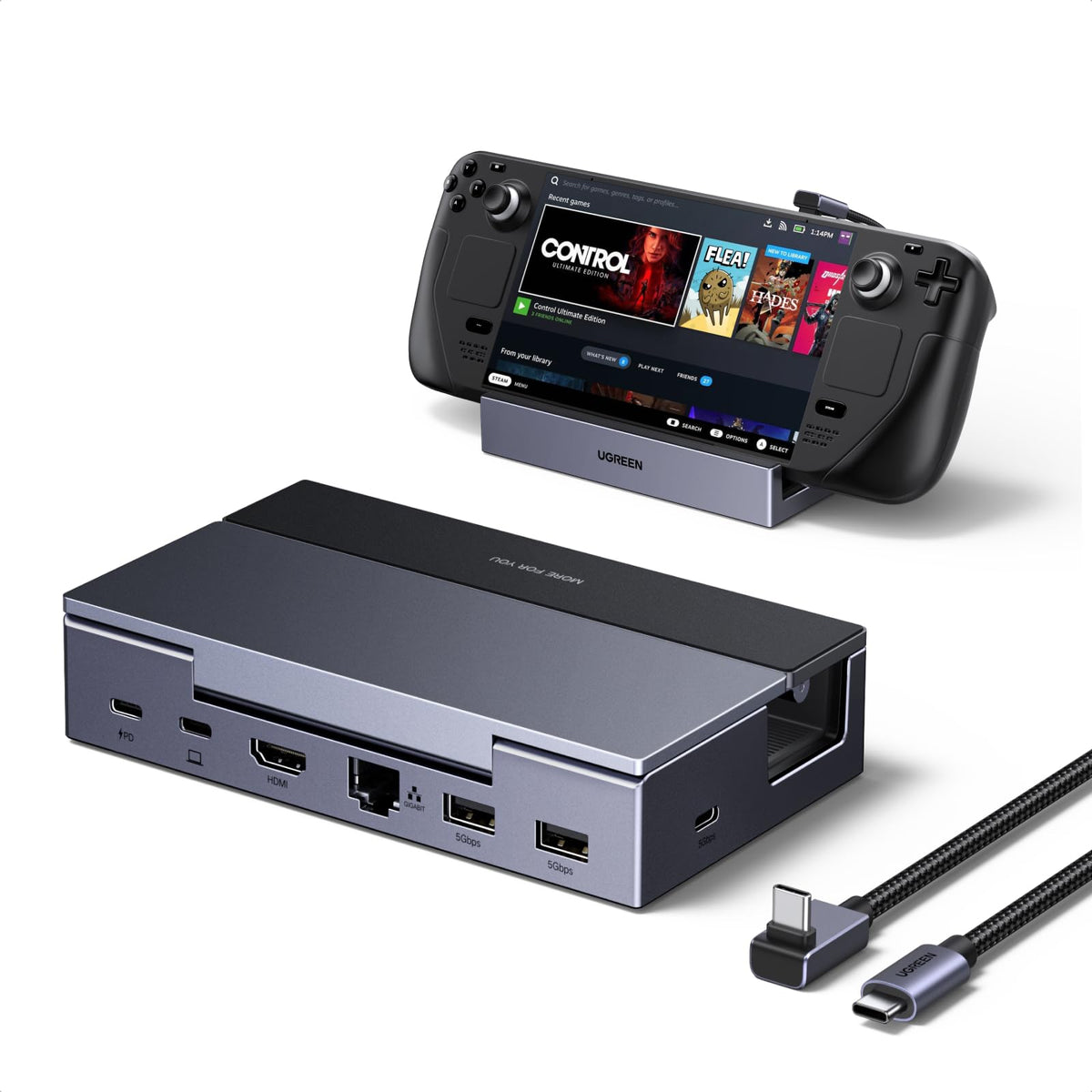 Steam Deck Dock 4K@120Hz HDMI 100W PD 1Gbps Ethernet USB & C Ports Adjustable & Foldable Aluminum Stand Detachable USB C Cable Steam Deck ROG Xbox Ally X Legion Go