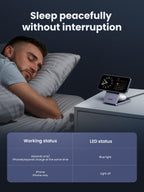 UGREEN MagFlow 2-in-1 Wireless Charger, fully magsafe compatible, featuring strong magnetic alignment and a user-friendly LED indicator designed for nighttime use, supporting Qi2 15W wireless charging for iPhone and AirPods while minimizing light disturbance for a quiet sleep environment.