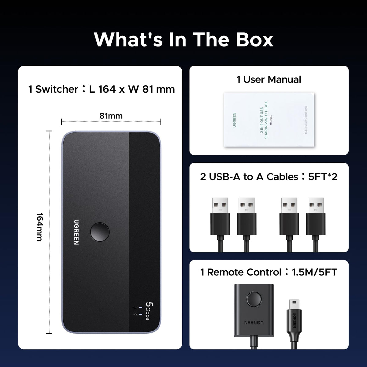 UGREEN USB 3.0 Switch 2 In 4 Out with Gigabit Ethernet Port, Sharing Switch