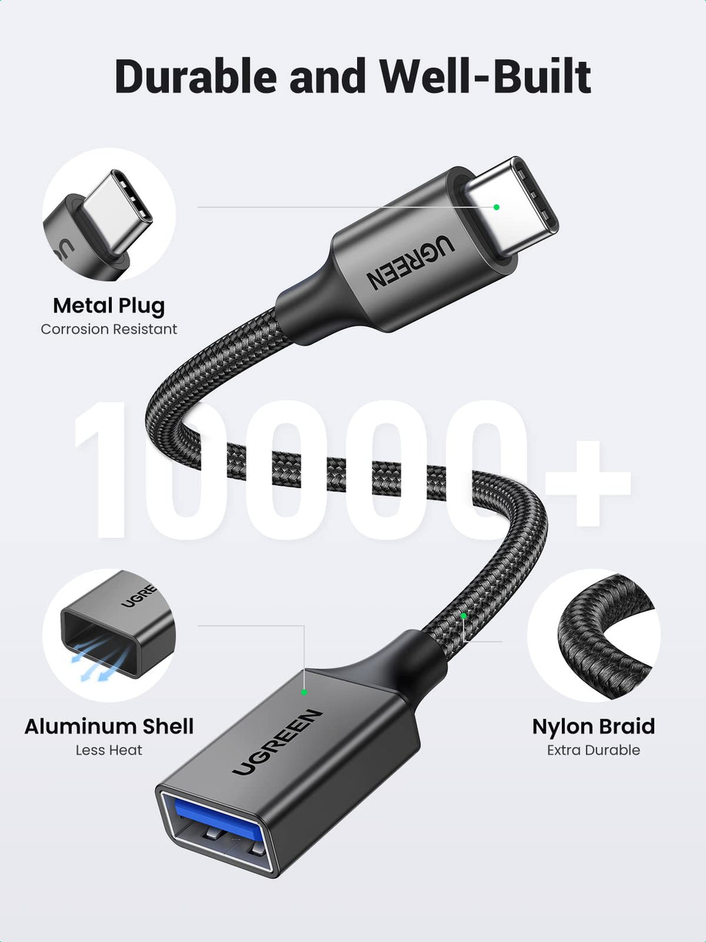 UGREEN 10Gbps USB C to USB Adaptor for iPhone, iPad, MacBook, Galaxy Black
