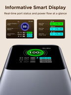 UGREEN Nexode Power Bank 20000mAh 165W with Retractable USB-C Cable, a travel charger designed for travel, featuring a smart display for real-time power status and usage at a glance