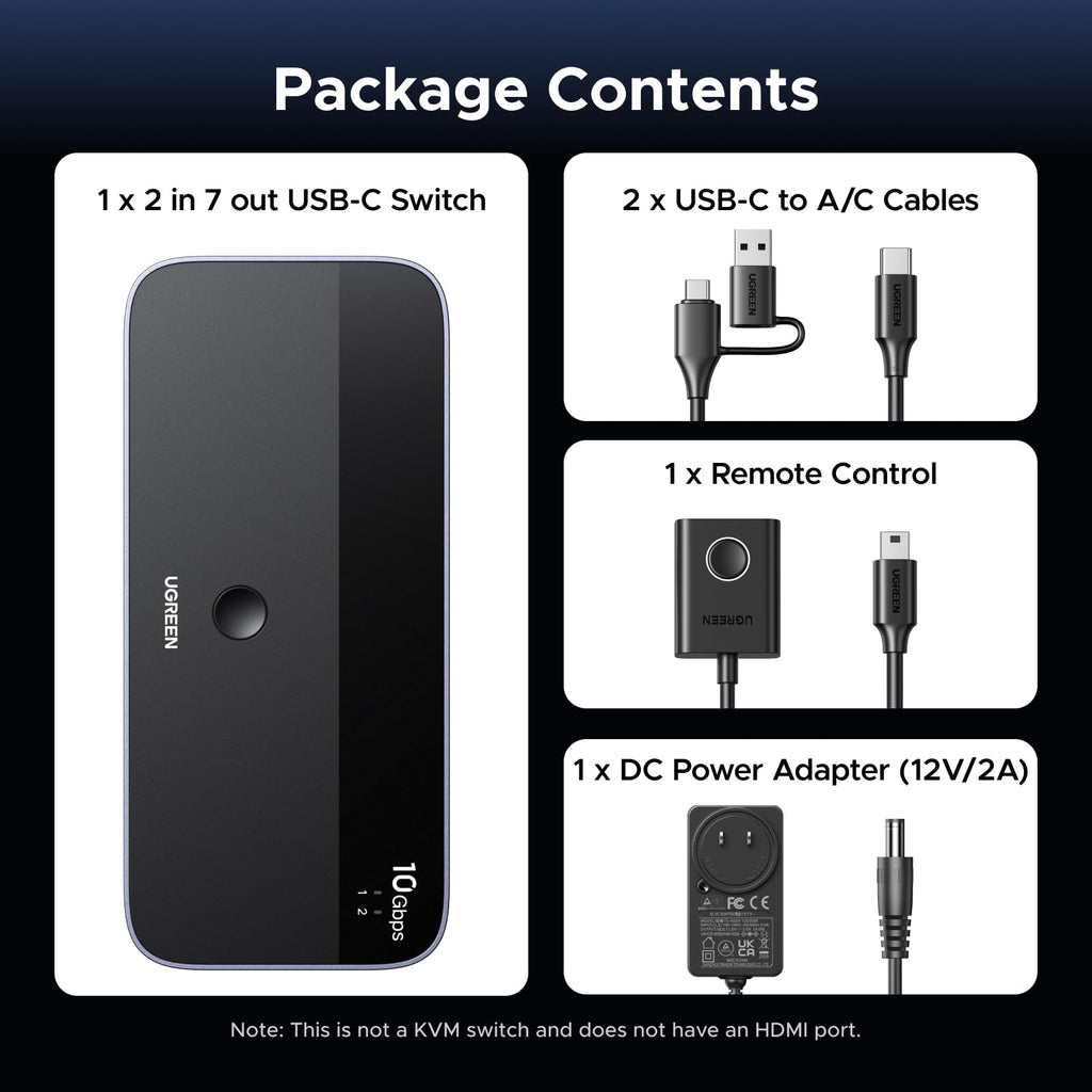 UGREEN 2 in 7 USB C Switch, 10Gbps USB 3.2 Switcher, 2PC Share