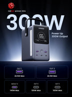 UGREEN Portable Power Bank 48000mAh 300W is a high-output portable charger featuring up to 300W total power, a built-in handle, LED digital display, and five outputs including USB-C and USB-A ports for powering laptops, tablets, and multiple devices simultaneously.