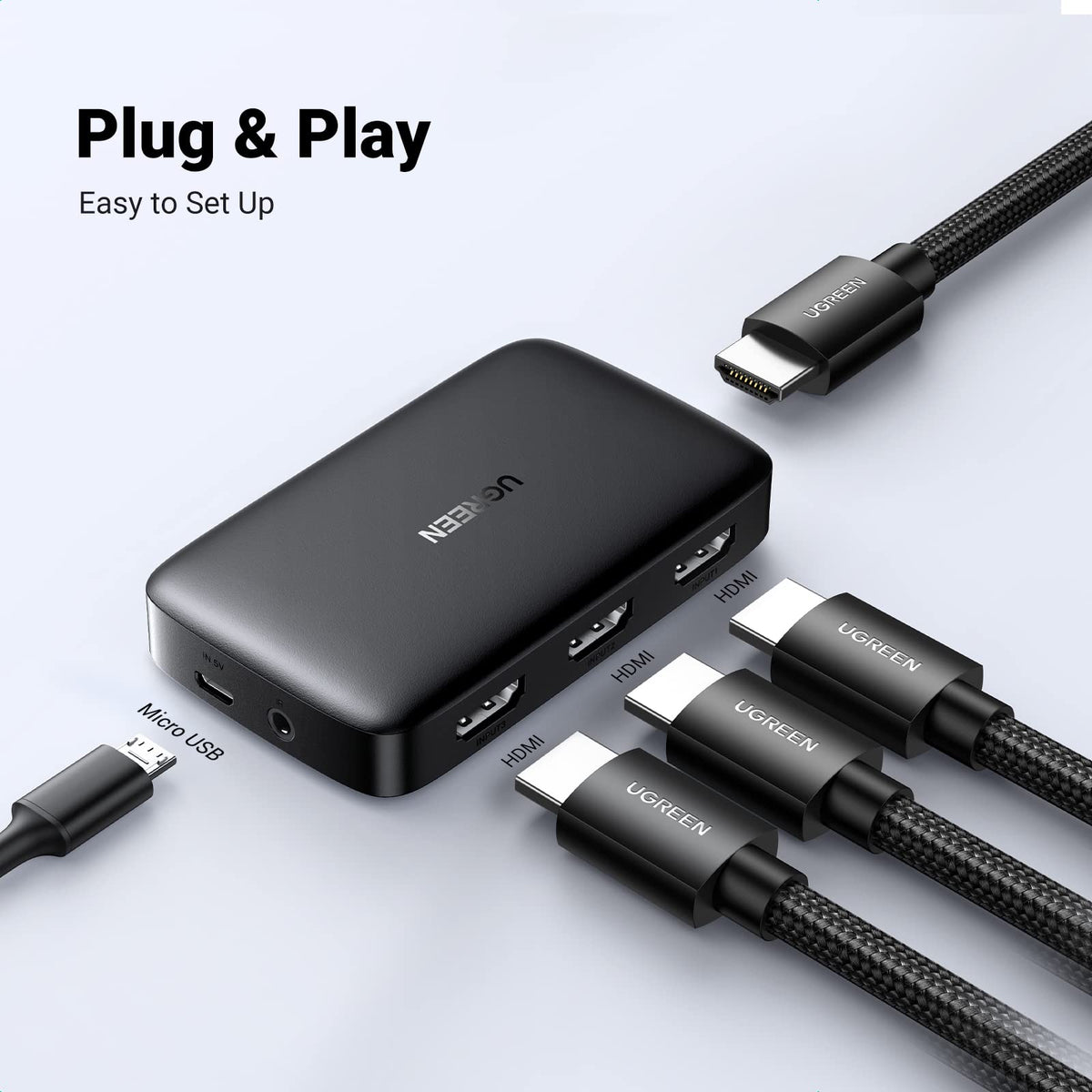 UGREEN HDMI Switch 3 IN 1 OUT HDMI Switcher Splitter Supports 4K 3D HD Monitor Wireless Remoter Control Compatible with TV, PS5/PS4/PS3, Laptop/PC DVD Blu-Ray Xbox HDTV