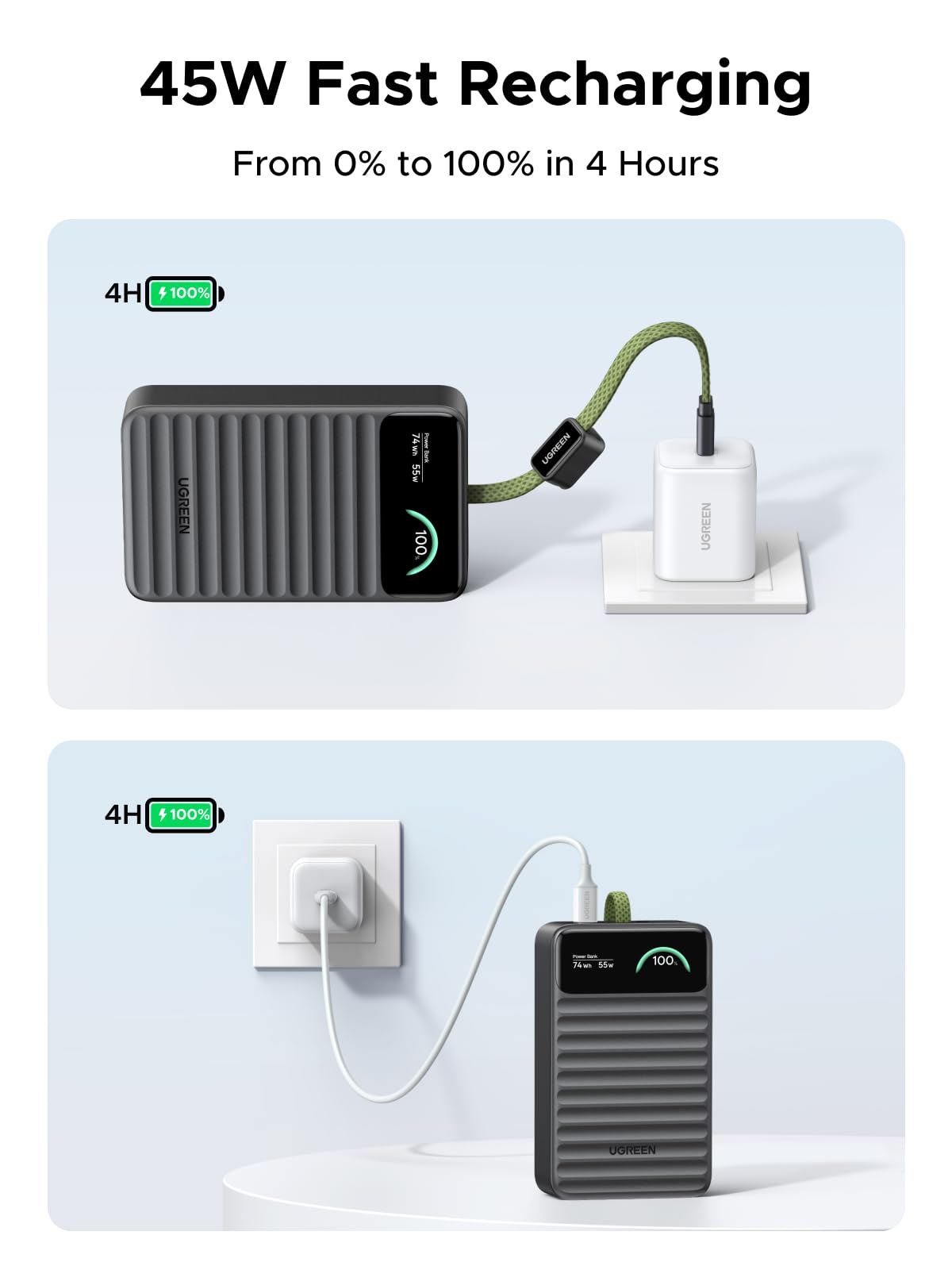 UGREEN Nexode 55W 20000mAh Power Bank Smart Digital Display Built-in Cable