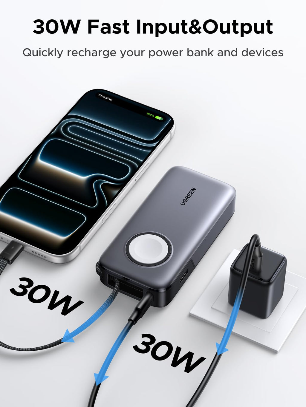 UGREEN Nexode 10000mAh Magnetic Power Bank with iWatch Charger