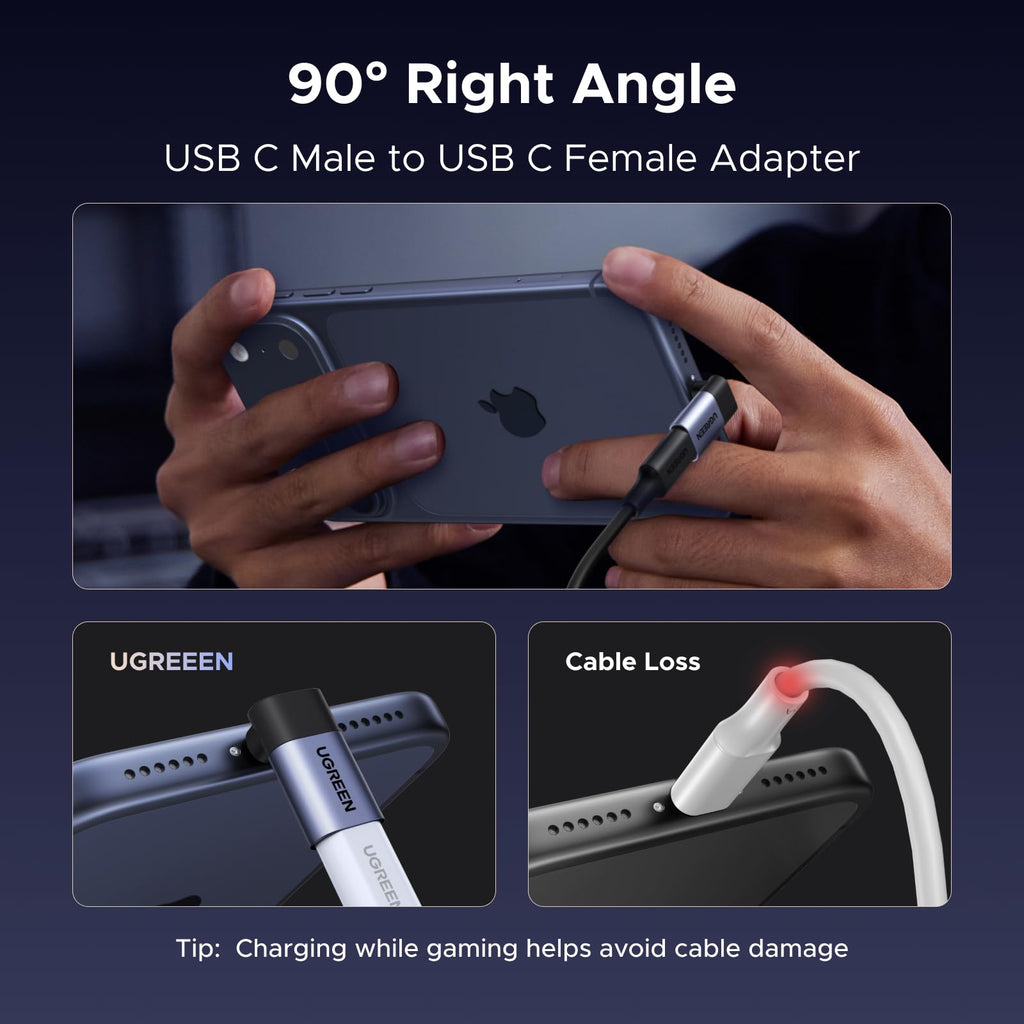 UGREEN 90 Degree Right Angle USB C Adapter 3 Pack for iPhone, MacBook, iPad