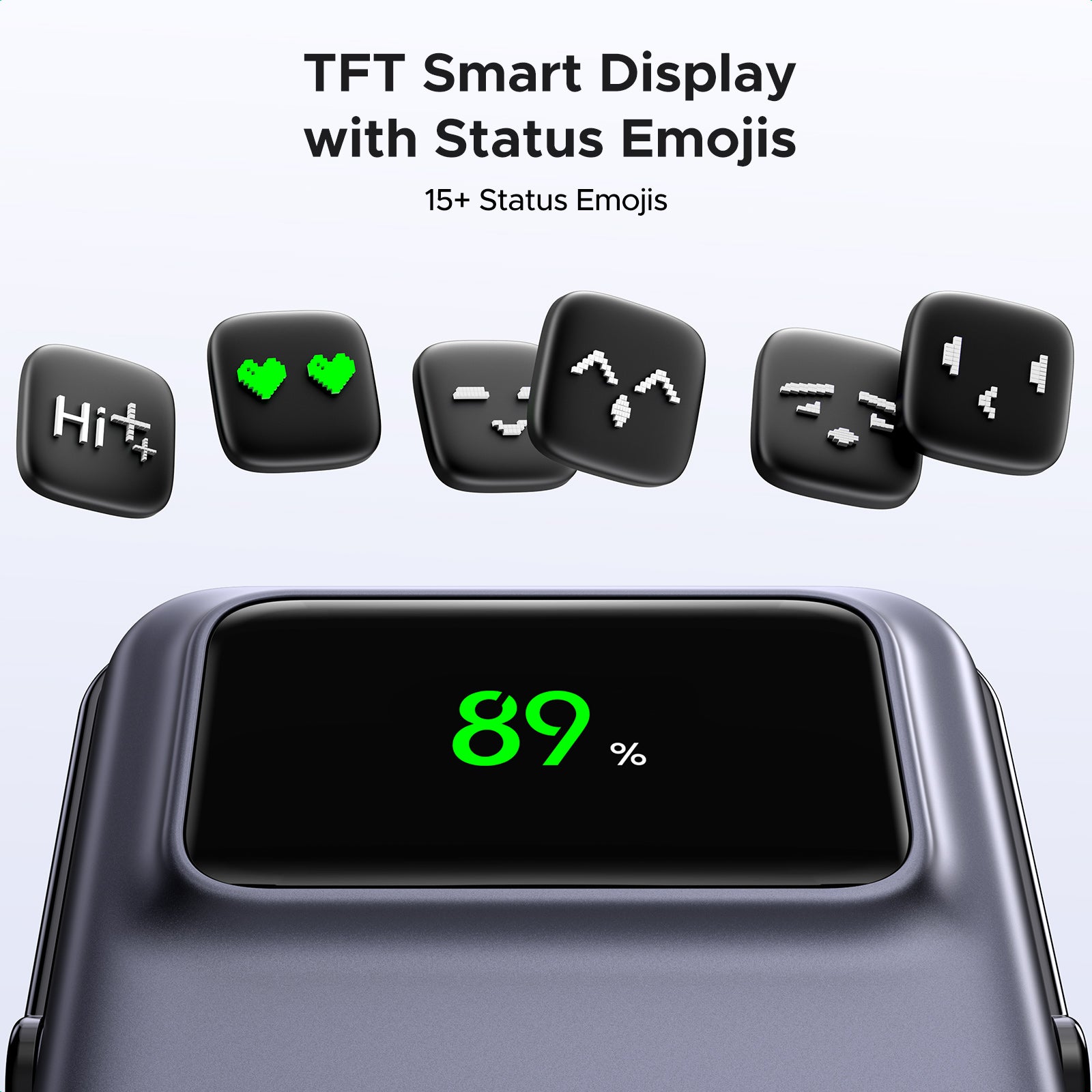 UGREEN Uno Magnetic Wireless Power Bank 10000mAh 7.5W is a portable charger that includes a TFT smart display with over 15 expressive status emojis, clearly showing battery level and charging status in a fun and intuitive way.