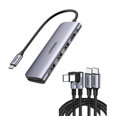 UGREEN Bundle: 6-IN-1 USB-C Hub + 60W USB-C Cable*2