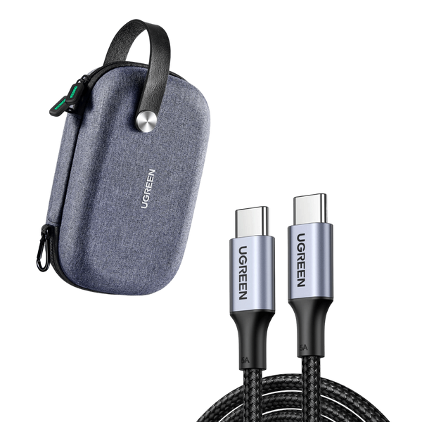 Ugreen Bundle for Travel: 100W USB-C Cable (6.5ft) + Travel Electronics Organizer