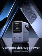 UGREEN Portable Power Bank 48000mAh 300W is a compact yet powerful portable charger with a space-saving design measuring 5.7 × 3.0 × 6.3 inches, delivering massive output power while remaining easy to carry and store for travel or daily use.