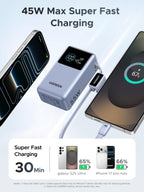 UGREEN Nexode 55W 10000mAh Power Bank Digital Display Built-in Cable, Blue