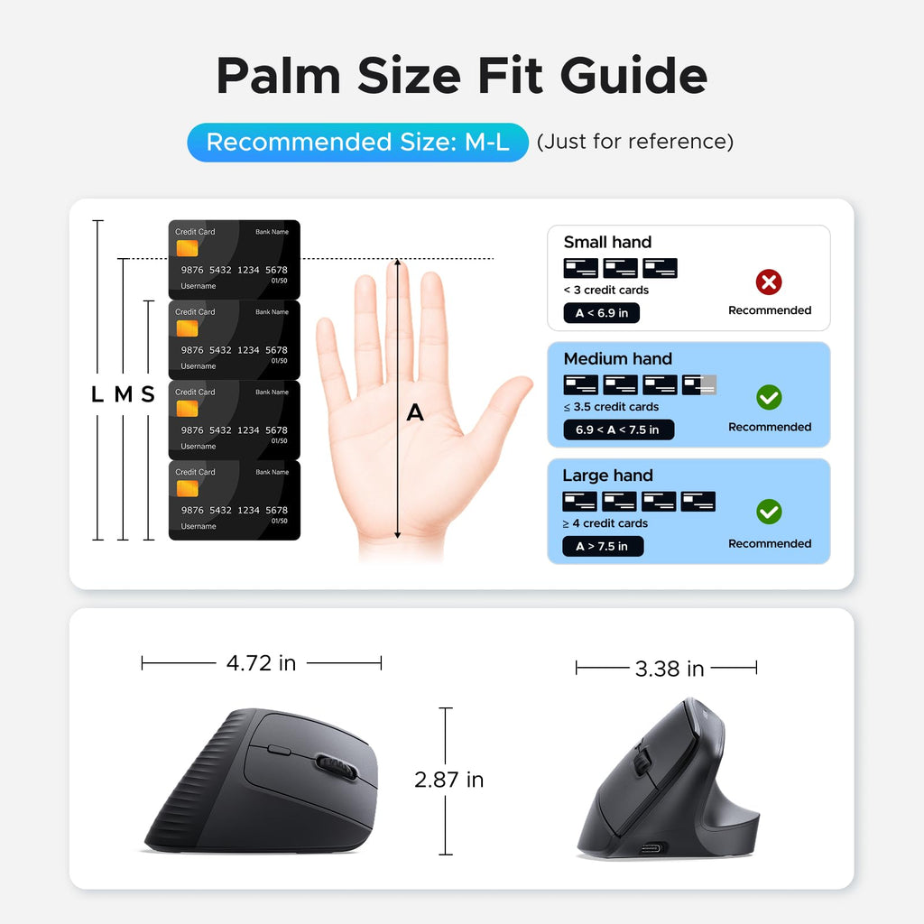 UGREEN Wireless Ergonomic Mouse, Rechargeable Bluetooth &USB Computer Mouse