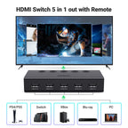 UGREEN HDMI Switch 5 in 1 Out, HDMI Splitter 4K@60Hz with Remote