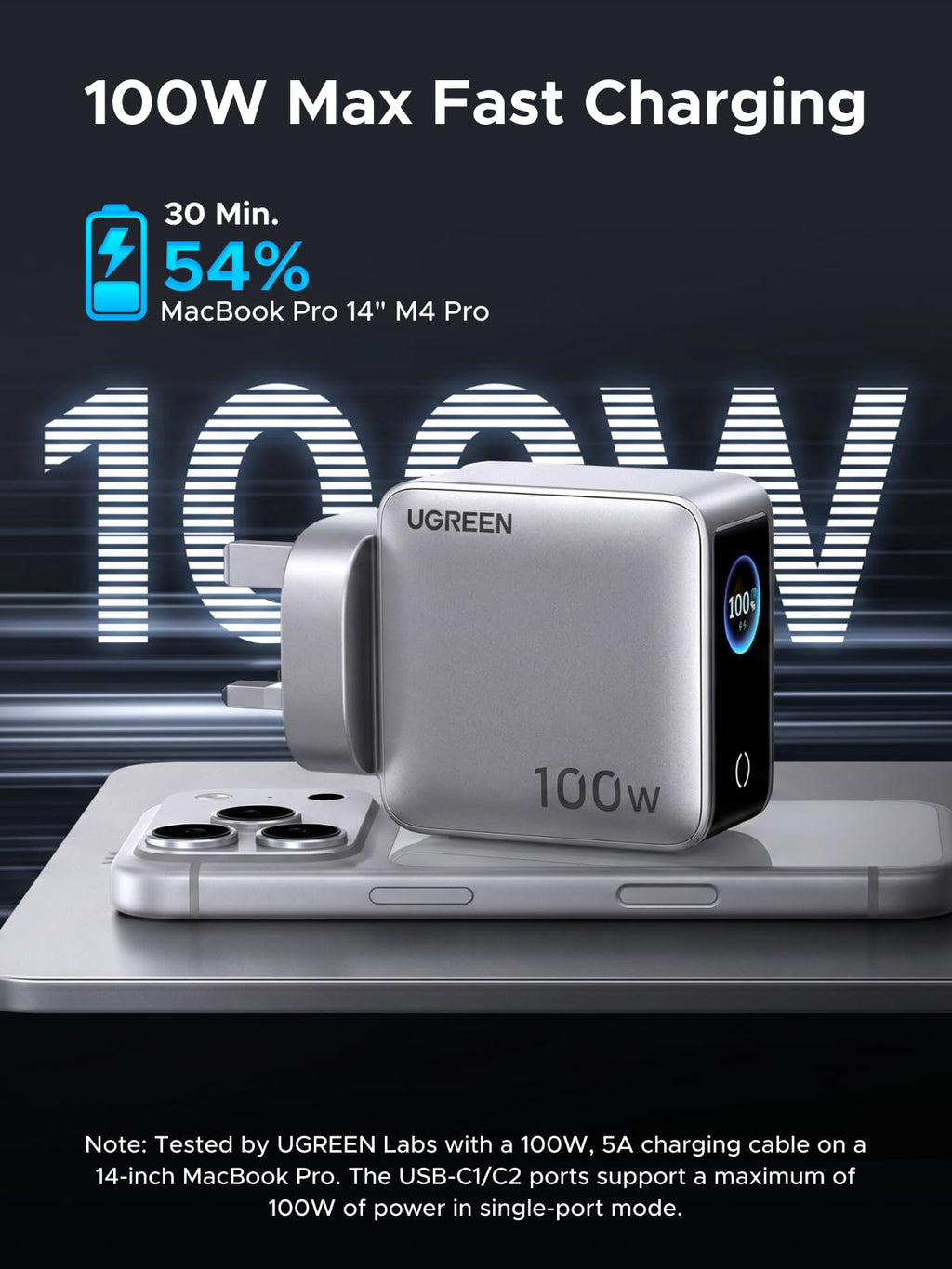 UGREEN Nexode Pro Smart Display Charger (100W, 4-Port, GaN)
