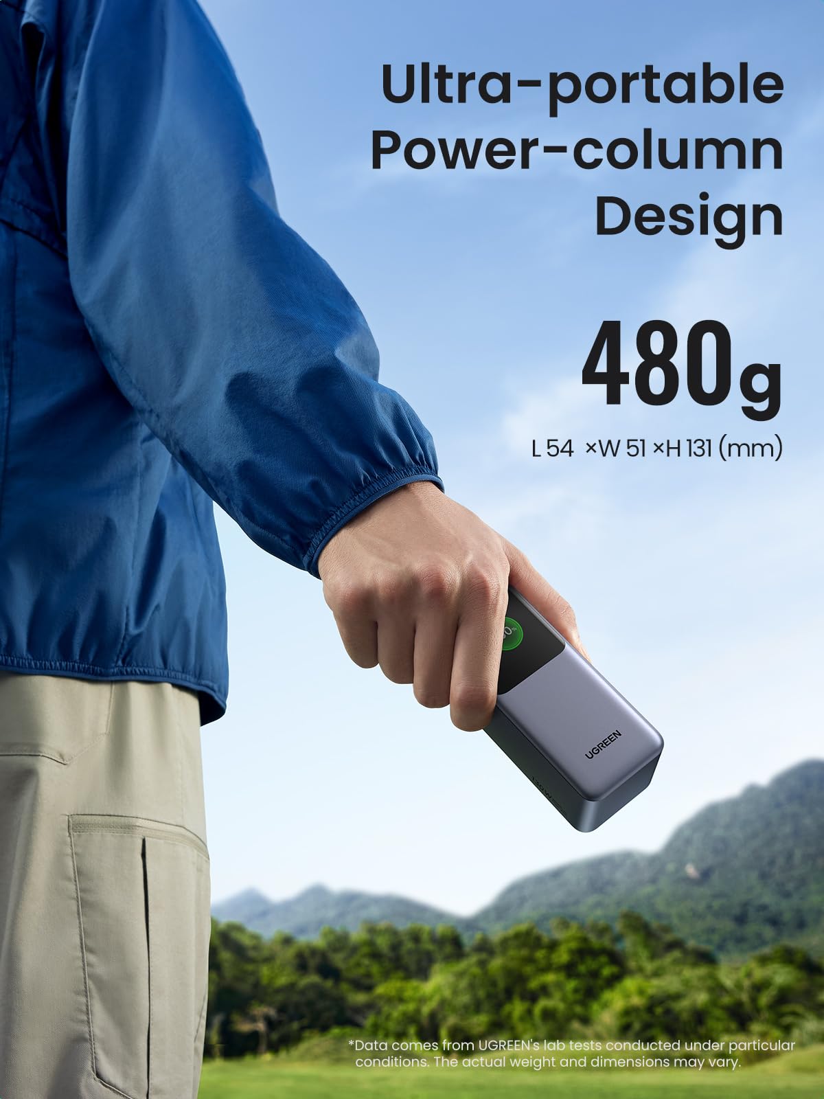 UGREEN Nexode Power Bank 20000mAh 130W features an ultra-portable power-column design, allowing this portable charger to be easily carried by hand or in a bag while weighing only 480 g for everyday travel.