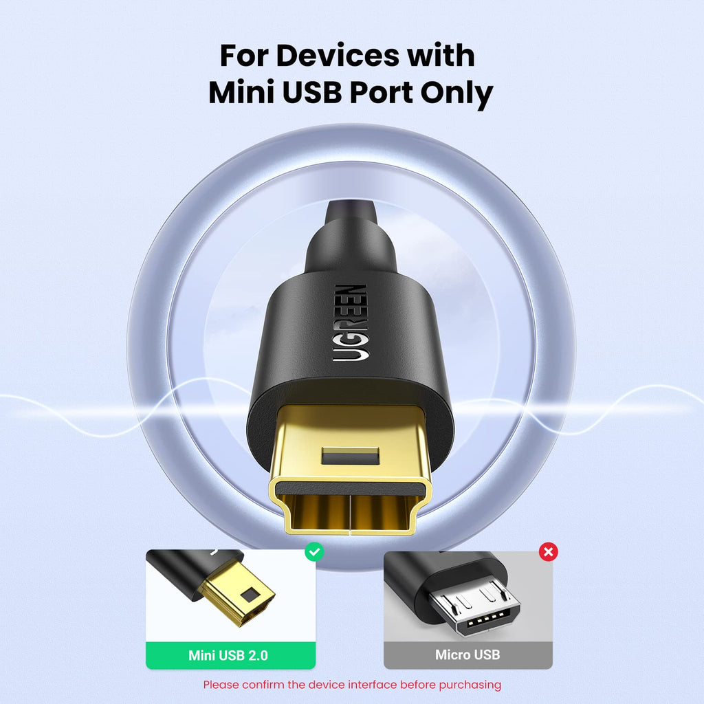 UGREEN Mini USB Cable USB 2.0 Type A to Mini B Cable Data Charging Cable Compatible with Hero 3/4, Hero HD, PS3 Controller, MP3 Players, Dash Cam, Canon, Nikon, SatNav, GPS Receiver, PDAs, etc (1M)