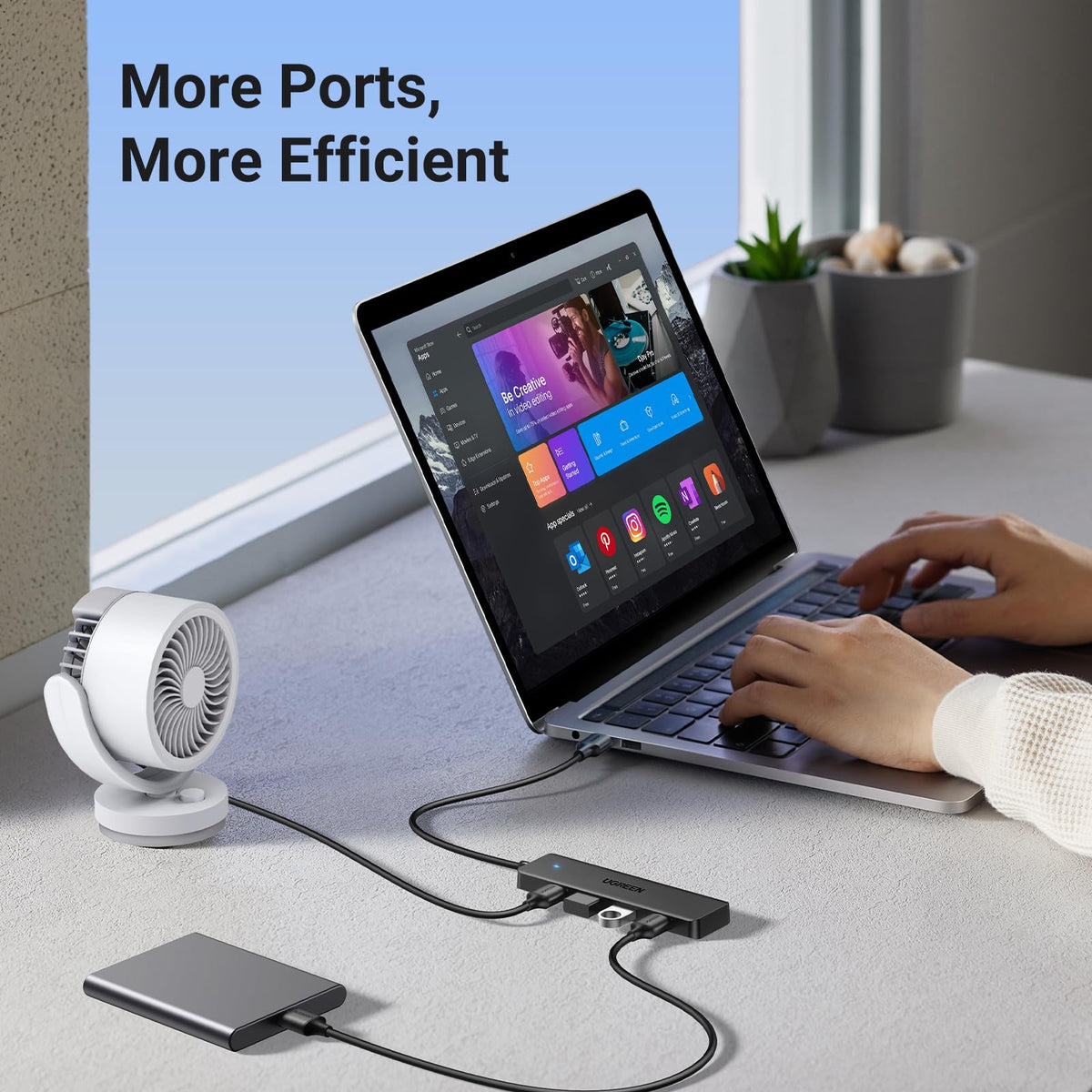 UGREEN USB C Hub, USB HUB 3.0 with 15CM Extension Cable, 4*USB-A Adapter
