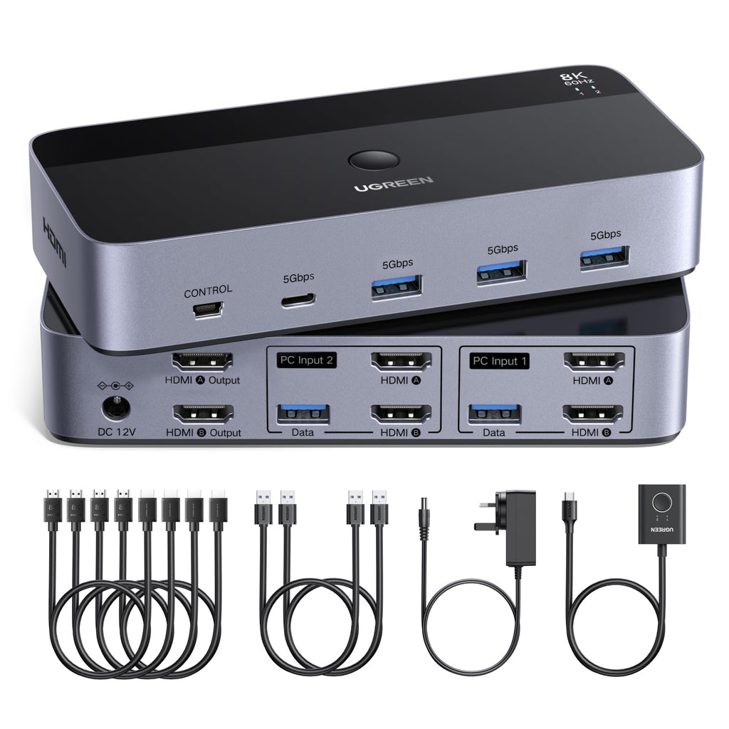 UGREEN HDMI KVM Switch 2 Monitors 2 Computers Support 8K@60Hz 4K@120Hz