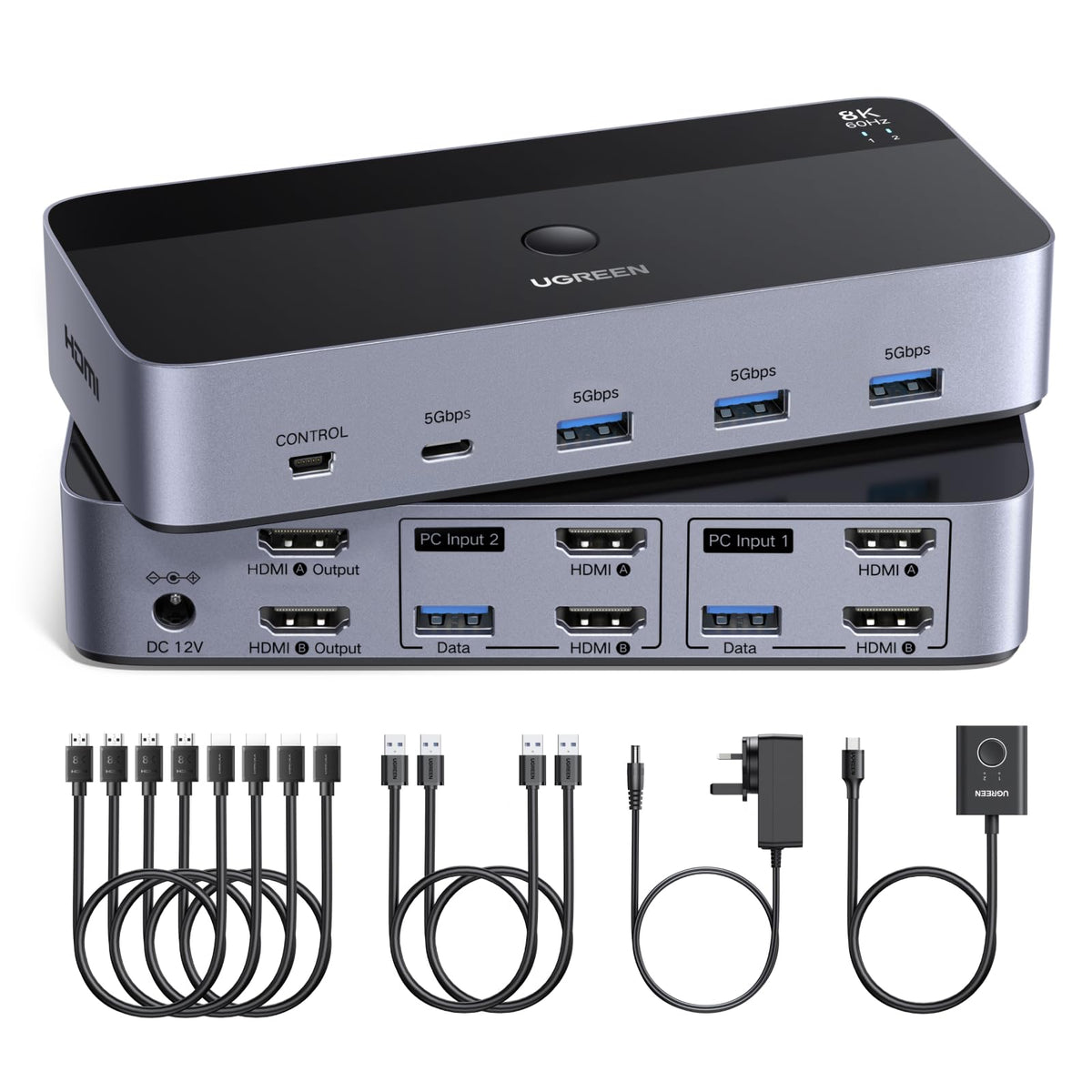 UGREEN HDMI KVM Switch 2 Monitors 2 Computers Support 8K@60Hz 4K@120Hz