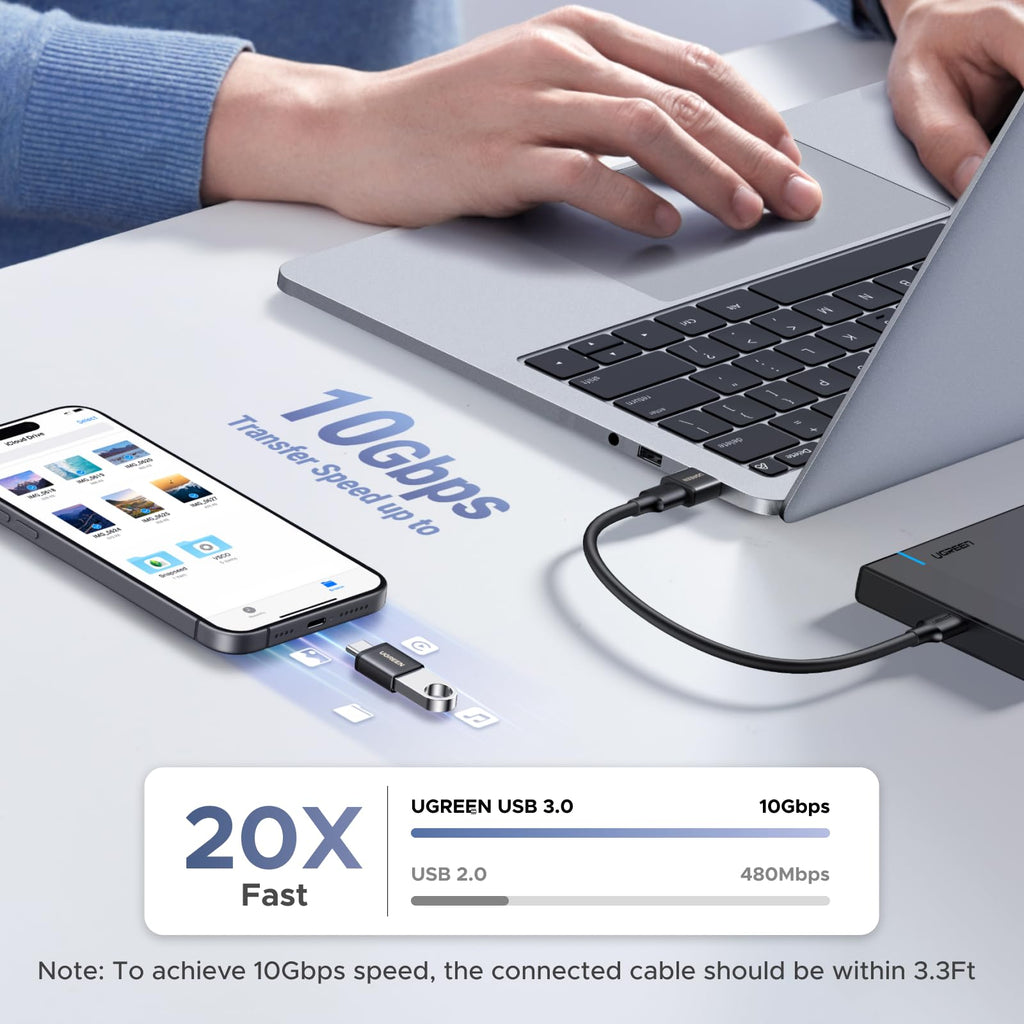 UGREEN USB to USB C Adapter & USB C to USB Adaptor 10Gbps for iPhone, iPad USB 3.2 OTG Aluminum Adapter, Thunderbolt 5/4 Converter Compatible with iPhone17 Pro Max, MacBook Pro/Air, iPad Pro, Black