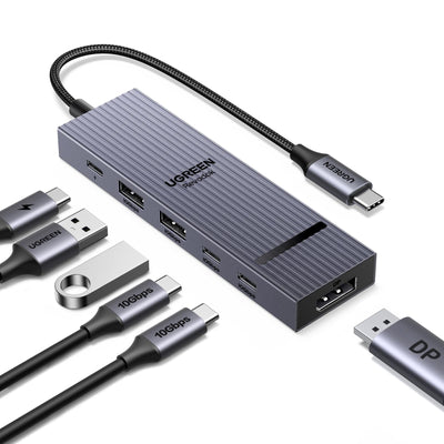 UGREEN USB C Hub, 6-in-1 USB-C to DisplayPort Adapter 4K@60Hz, 2K@144Hz, 4x 10Gbps USBA & C Data Ports USBC Dock, 100W PD, Aluminum Compact Multiport Adapter for MacBook, HP, Dell, iPad (No HDMI Port)