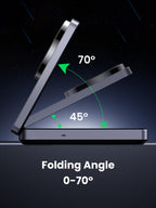 UGREEN MagFlow 2-in-1 Wireless Charger, fully magsafe compatible, featuring strong magnetic alignment and an adjustable folding angle from 0° to 70° with 45° and 70° intermediate positions, supporting Qi2 15W wireless charging for versatile hands-free use.