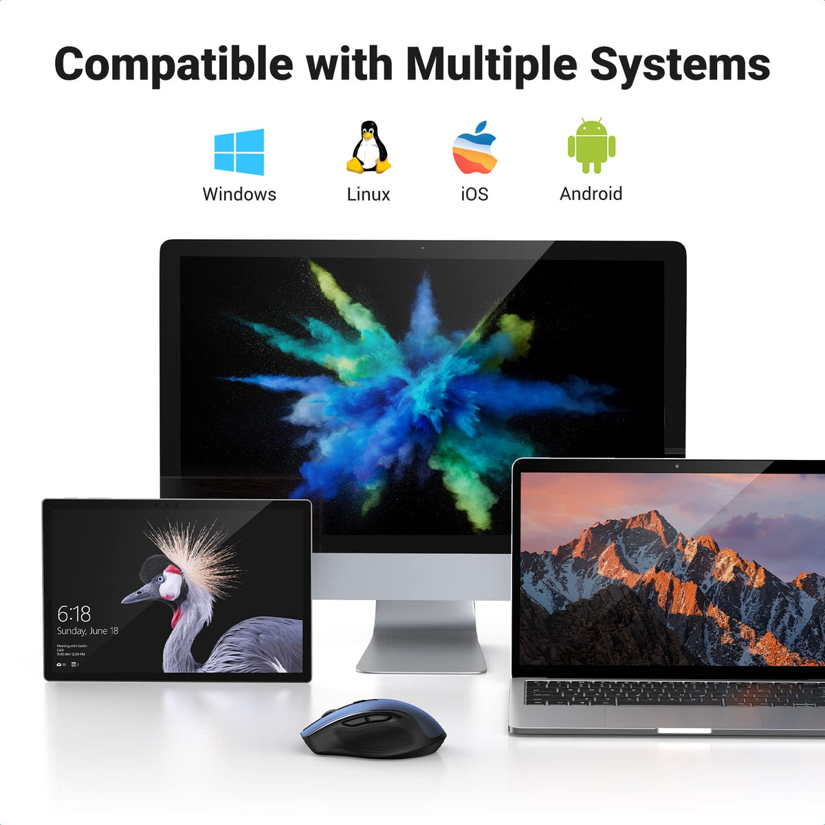 UGREEN Wireless Mouse, Slient Computer Mouse, 18-Month Battery, Plug & Play