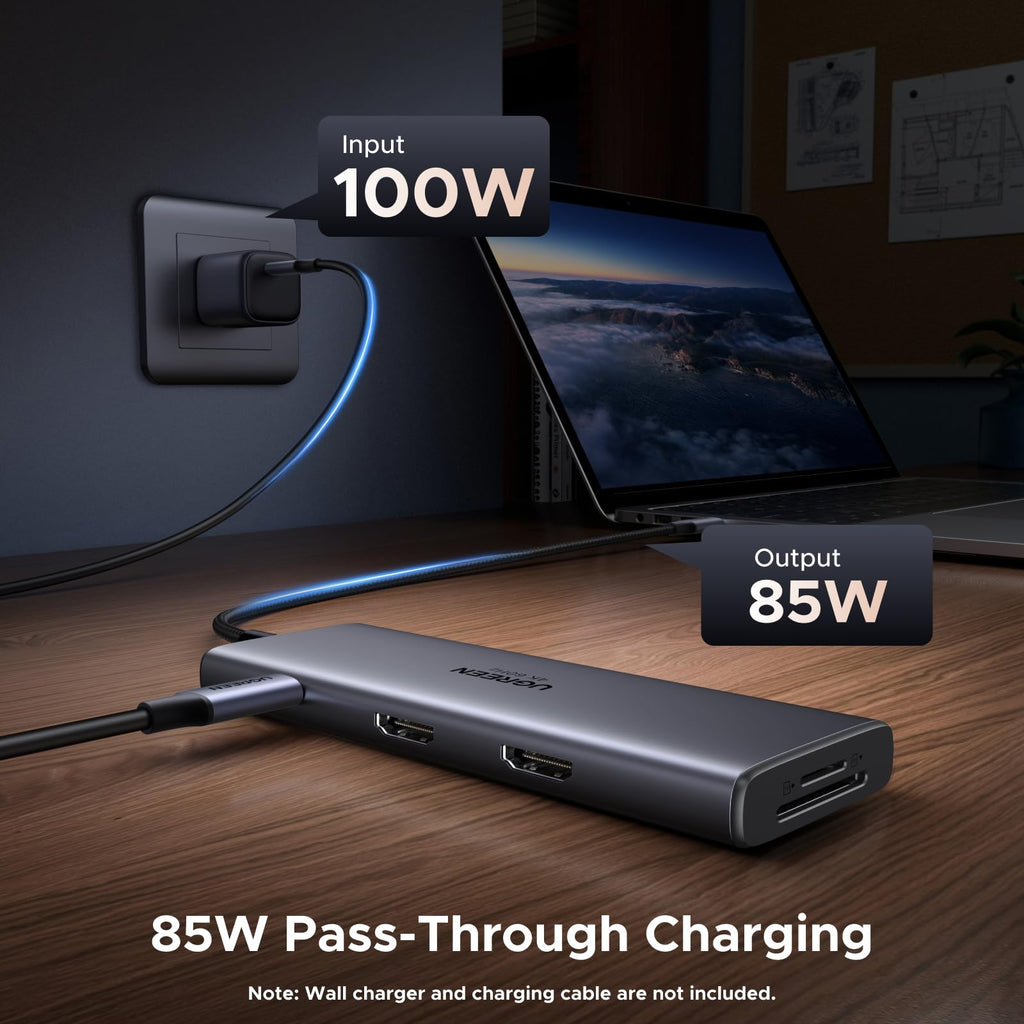 UGREEN Laptop Docking Station Dual Monitor, Dual 4K@60Hz 9-in-1 USB C Hub