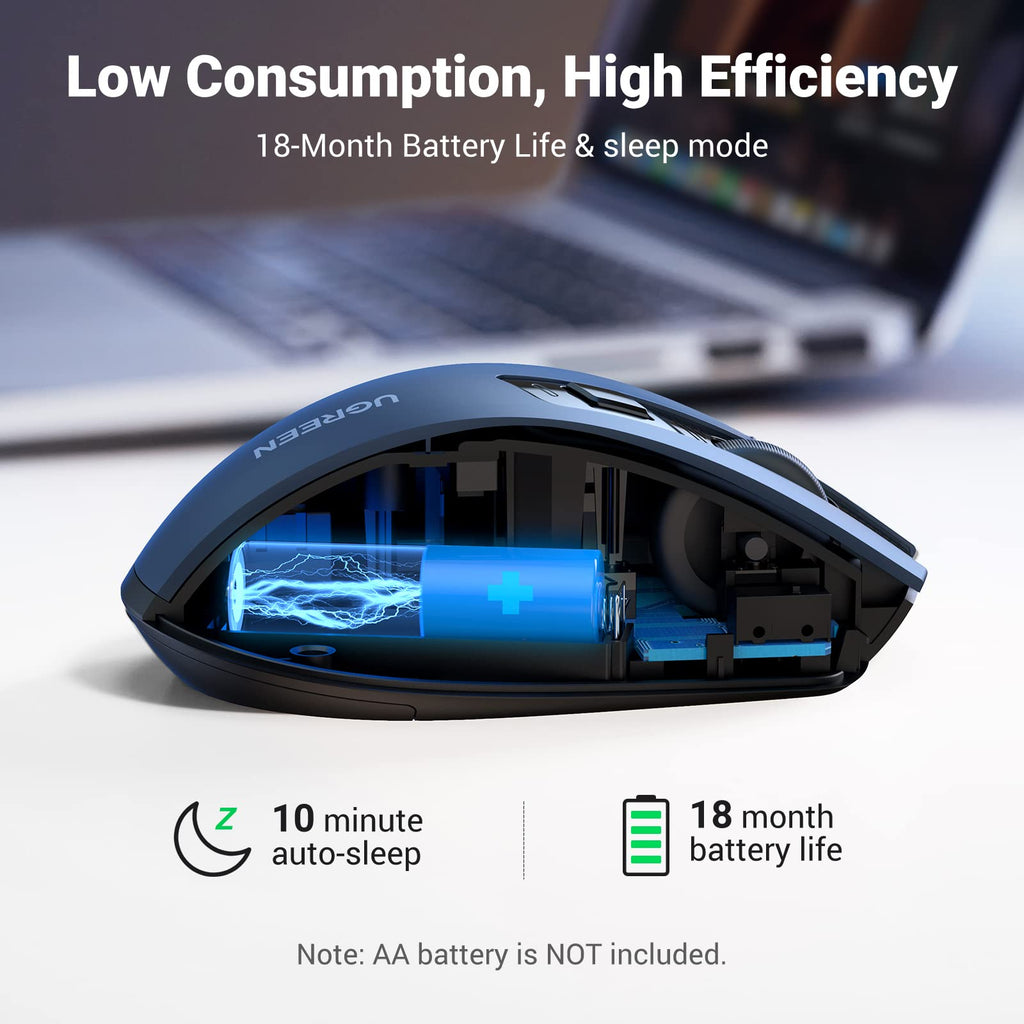 UGREEN Wireless Mouse, Slient Computer Mouse, 18-Month Battery, Plug & Play