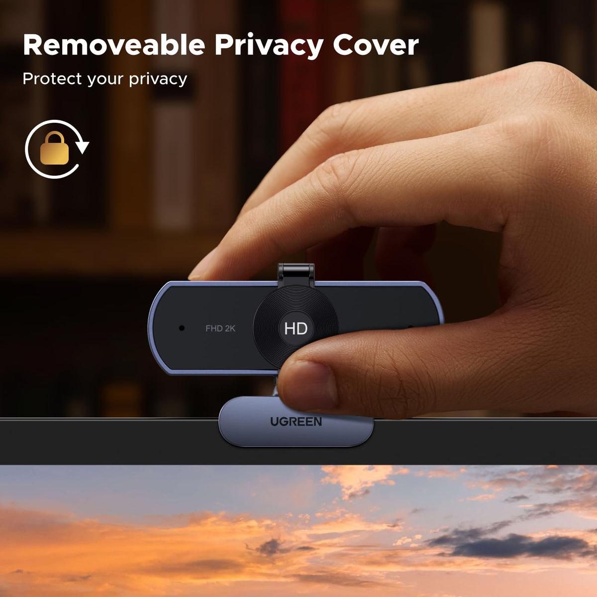 UGREEN 2K/30fps Webcam with Automatic Light Correction for PC/Laptop/Mac