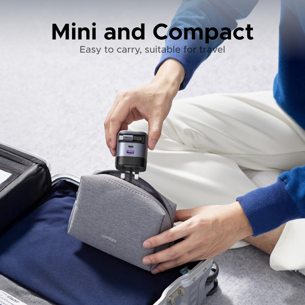 UGREEN Nexode 45W Charger with Retractable USB-C Cable is a mini travel charger with a compact design that fits easily into your bag, offering fast, tangle-free charging wherever you travel.