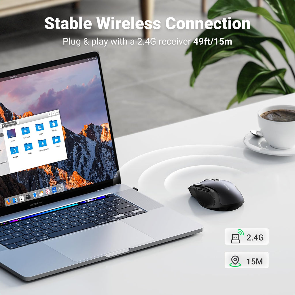 UGREEN Wireless Mouse, 40dB Silent Computer Mouse, Ultra-long Battery Life