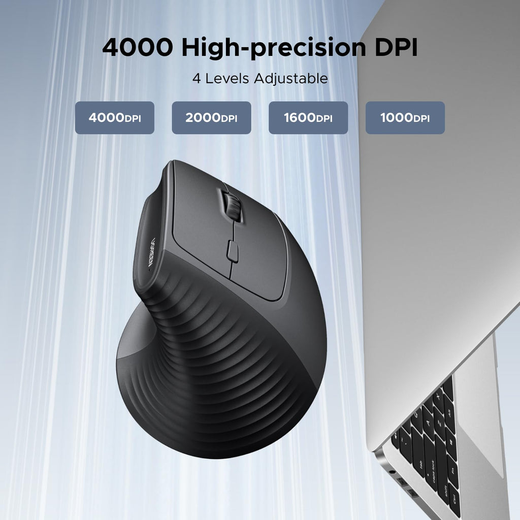 UGREEN Wireless Ergonomic Vertical Mouse, 12-Month Battery Life, 6 Buttons