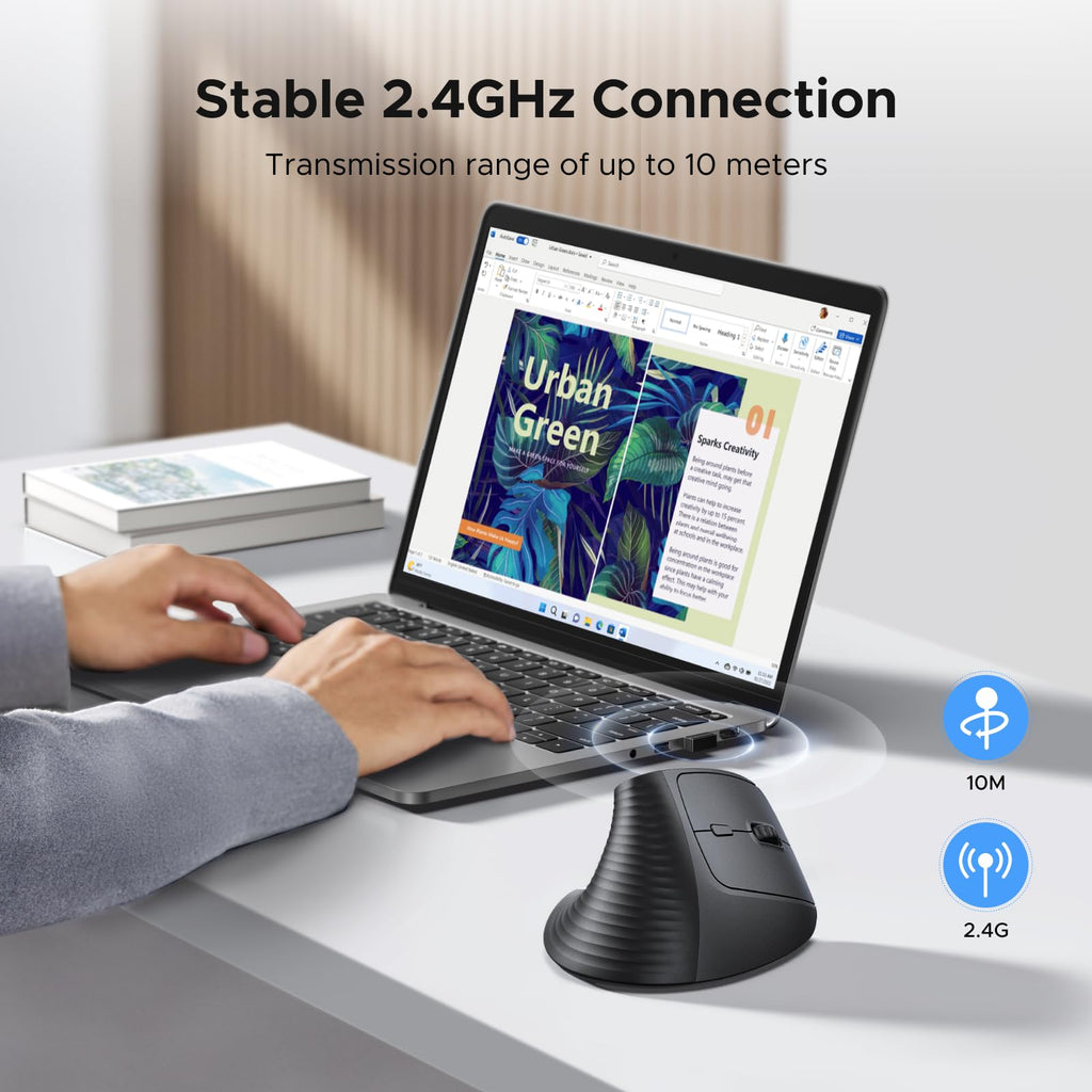 UGREEN Wireless Ergonomic Vertical Mouse, 12-Month Battery Life, 6 Buttons