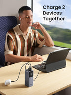 UGREEN Nexode Power Bank 12000mAh 100W portable charger allows charging up to two devices at the same time, making it ideal for laptops, smartphones, and earbuds during commuting and long-distance travel.