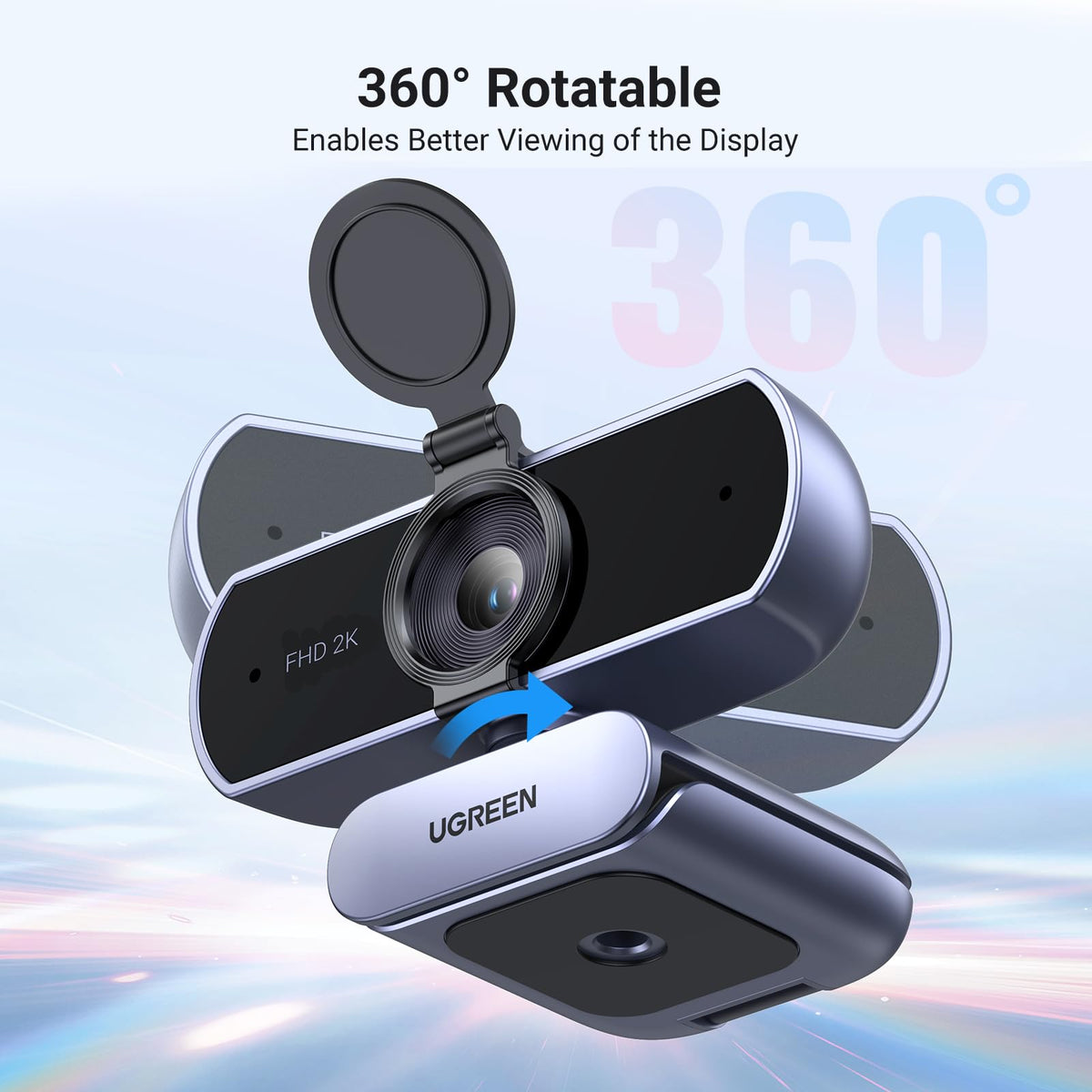 UGREEN 2K Webcam with Microphone, Dual Stereo Mics, Low Light Correction, Web Cam with Privacy Cover, Plug & Play, Camera for PC, Mac, Laptop, Zoom, Skype, Streaming, Video Calling & Conferences