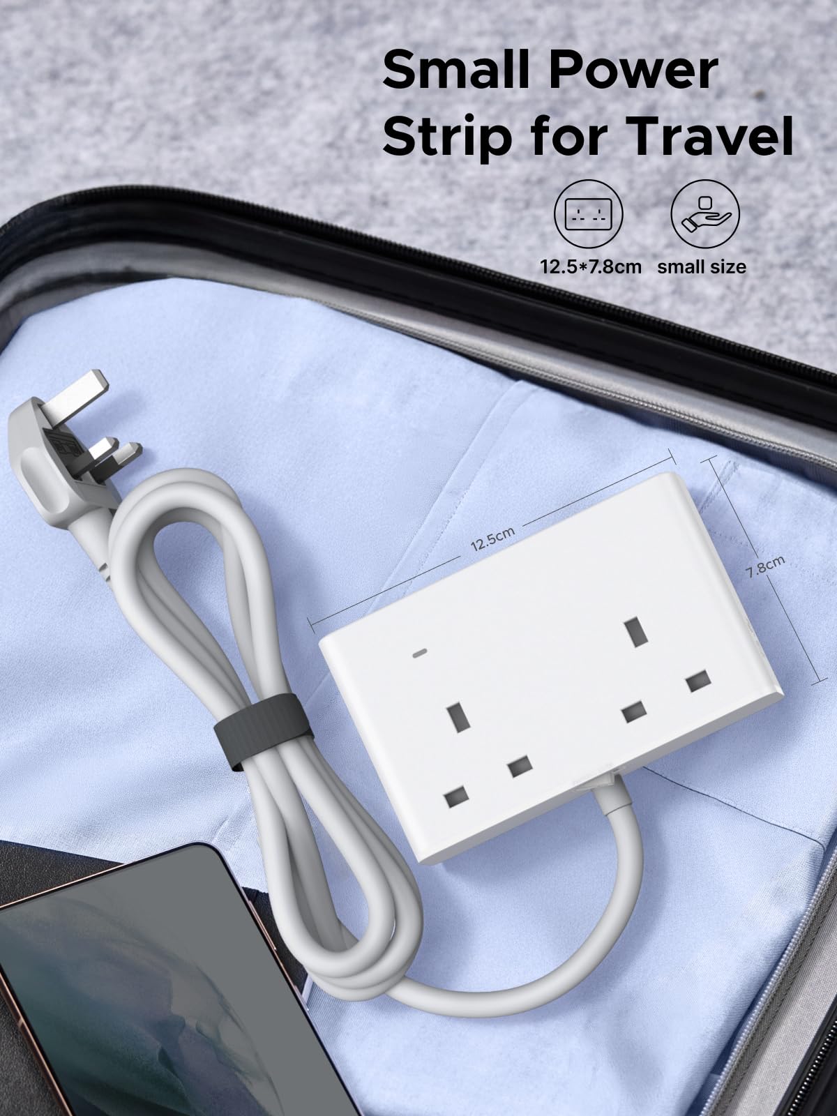 UGREEN Extension Lead 1.5M, 2 Way Power Strip with 4 USB Ports